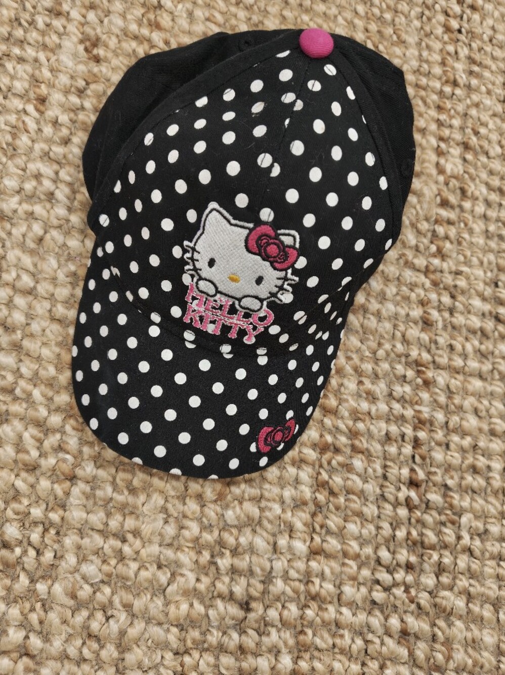 Hello Kitty Black Polka Dot Kids Hat with Pink Embroidery